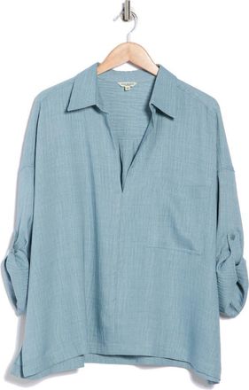 Max Studio Roll Tab Sleeve Popover Top in Heather Mineral at Nordstrom Rack, Size 1X