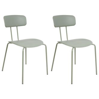 Beliani Conjunto De 2 Sillas De Comedor Dise&ntilde;o Sin Reposabrazos Asiento De Pl&aacute;stico Patas De Metal Verde Claro Sibley