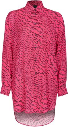 Pinko Lange Blouse met Vloeiende Logo Print - Dames - Tunieken - Roze - 2XS - Overhemden