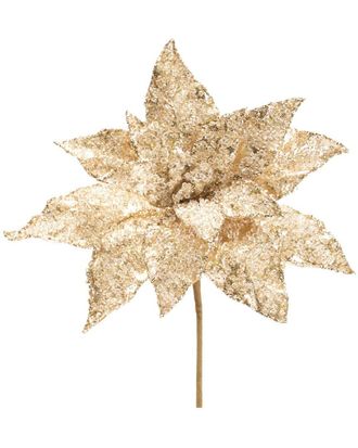 Melrose International Set Of 6 Beaded Poinsettia Flower Stem