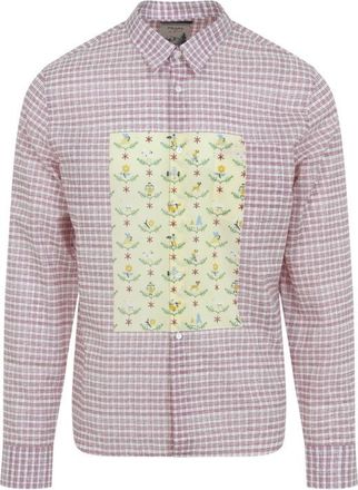 Prada Red Check Pattern Floral Print Shirt