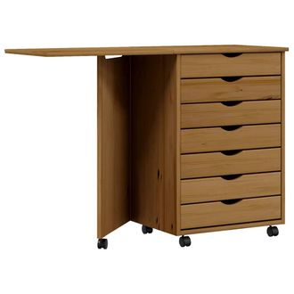 Berkfield Home Rolling Cabinet with Desk MOSS Honey Brown Solid Wood Pine