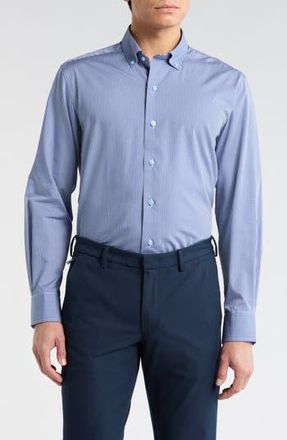 David Donahue Twill Micro Check Sport Shirt in Navy/Sky at Nordstrom Rack, Size Xx-Large