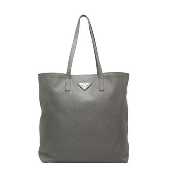 Prada Gray Leather Tote Bag (Pre-Owned)
