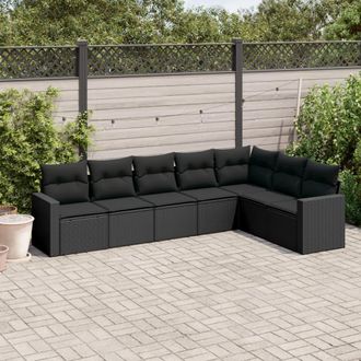vidaXL Set De Comedor De Jard&iacute;n 7 Pzas Y Cojines Rat&aacute;n Sint&eacute;tico Negro Vidaxl