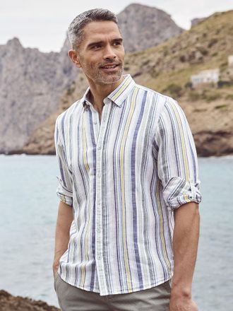 Lerros Langarmhemd LERROS LERROS Gestreiftes Langarmhemd in Leinen-Baumwollqualit&auml;t, Herren, Gr. XXL, Normalgr&ouml;ssen, weiss (wei&szlig;), 55% Leinen, 45% Baumwolle,