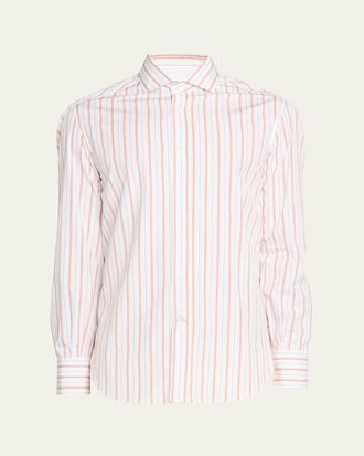 Brunello Cucinelli Mens Multi-Stripe Cotton Slim-Fit Button-Down Shirt
