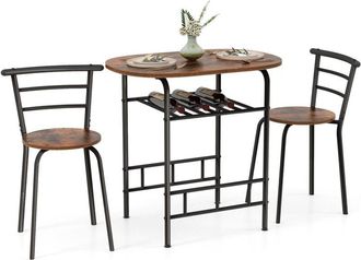 Costway Small Table and 2 Chairs 3PCS Bar Kitchen Dining Breakfast Furniture Set W/Shelf