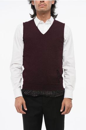 Maison Margiela MM14 Vintage Effect Wool Vest with Striped Lining size Xl