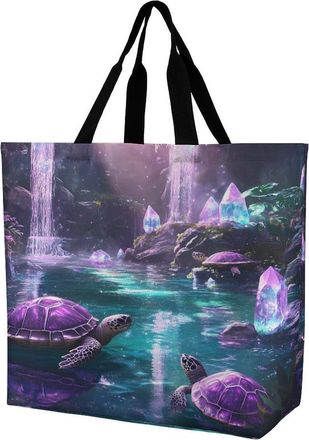 Generic Fantasy Turtles Large Reusable Shopping Bag Lightweight Foldable Tote Bags Washable Shoulder Handbag