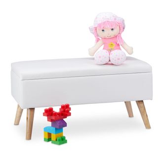 Relaxdays Relaxdays - Banco Almacenamiento 40 L, Acolchado, Patas De Madera, Cuero Sint&eacute;tico, 40 X 80 X 39,5cm, Asiento Ba&uacute;l, Blanco