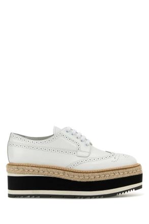 Prada Womens White Leather Lace-up Shoes - Size EU 41