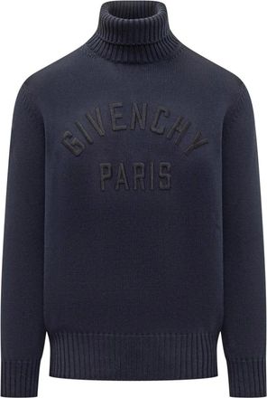 Givenchy Truien & Vesten, Heren, Blauw, L, Katoen, Turtleneck trui van katoen met Parijs borduursel