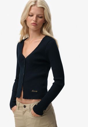 Superdry Langarmshirt SUPERDRY ESSENTIAL BUTTON THRU LS TOP, Damen, Gr. XL, eclipse navy, Single Jersey, Obermaterial: 100% Baumwolle, unifarben, skinny fit no