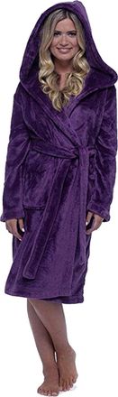 Generic IQYU Womens Bathrobe Fluffy with Hood Long Terry Towelling Cosy Dressing Gown House Coat Plus Size Long Sleeve Sauna Gown Warm Soft Bathrobes Plush wi