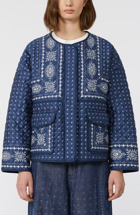 Max Mara Jader Bandana Print Quilted Cotton Jacket in Navy at Nordstrom, Size 16