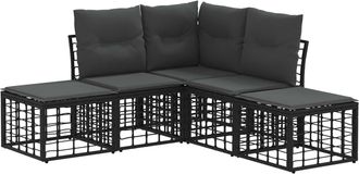 vidaXL Conjunto De Sof&aacute;s De Exterior Negro Poli&eacute;ster Vidaxl