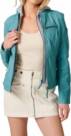 Mauritius Nola Regular Fit Leather Jacket In Light Turqoise