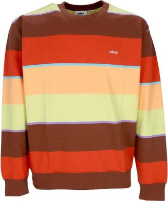 Obey Gestreepte Crewneck Sweatshirt Sepia Multi - Heren - Sweatshirts - Veelkleurig - M - Katoen - Hoodies & sweatvesten