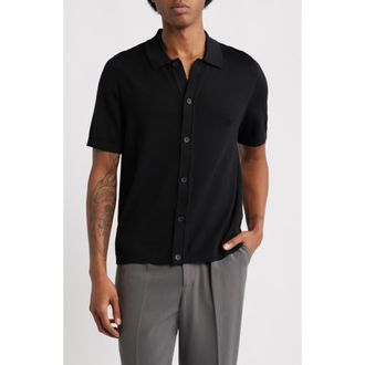 Open Edit Short Sleeve Button-Up Cardigan in Black at Nordstrom, Size Xx-Large