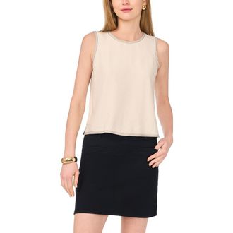 Vince Camuto Topstitch Detail Woven Tank in Soft Cream at Nordstrom, Size Medium