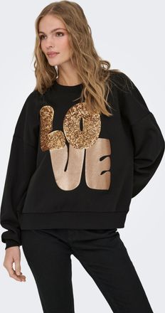 Only Sweatshirt ONLY ONLLALLY L/S LOVE O-NECK CS SWT, Damen, Gr. XS, schwarz print:love, Sweatware, Obermaterial: 60% Baumwolle, 40% Polyester, bedruckt, r