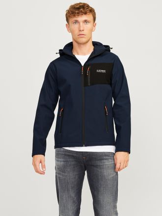 Jack & Jones Softshelljacke JACK & JONES JJTAYLOR SOFTSHELL JACKET, Herren, Gr. S, blau (navy blazer), Web, Obermaterial: 100% Polyester, unifarben mit Farbeinsatz