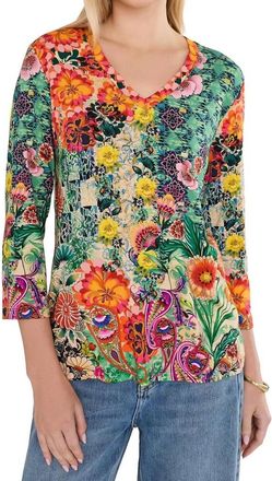 Johnny Was Janie Favorite V Neck Tee In Carlina Scarf