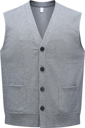 AlltheMen Mens Casual V Neck Knitted Gilets Sleeveless Cardigan Smart Casual Jumper Knitwear Button Front Light Grey XXL