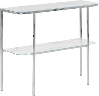 Beliani Beliani - Consola De Vidrio Templado Metal Blanco Plateado 100 X 33 Cm Efecto M&aacute;rmol Glamour Moderno Sala De Estar Dormitorio Calvert