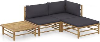 vidaXL Set De Muebles De Jard&iacute;n 4 Piezas Bamb&uacute; Con Cojines Gris Oscuro Vidaxl
