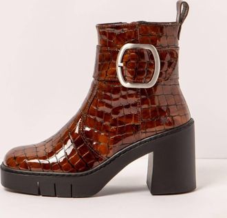 The Art Company Womens 1979 Block Heel Boots In Tan Patent Croc