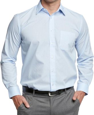 Double TWO Double Two Mens Shirts Long Sleeve Smart Casual Regular Fit Wedding Work Cotton Blend Light Blue Shirt - Collar 15.5, Chest 40