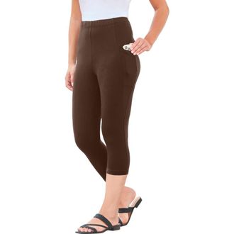 Roaman's Side-Pocket Essential Capri Legging in Chocolate at Nordstrom, Size 20