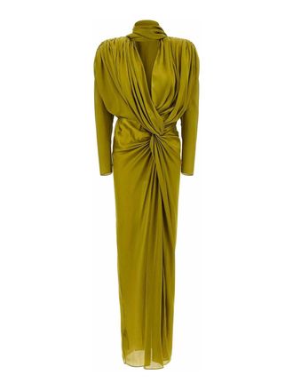 Balmain Draped Silk Dress With Knot