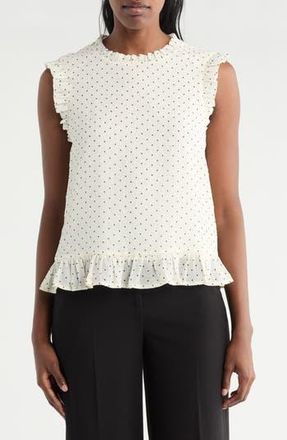 Pleione Ruffle Shell Top in Ecru /Black Polka Dot at Nordstrom Rack, Size X-Large