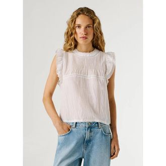 Pepe Jeans London Blouse met ronde hals en mouwen met ruches