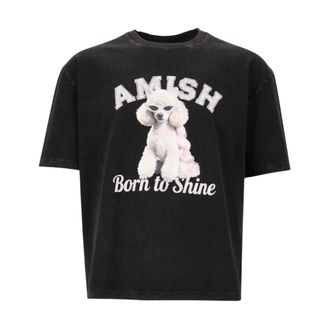 Amish Cropped T-shirt - Dames - Tops - Zwart - Maat: L Katoen