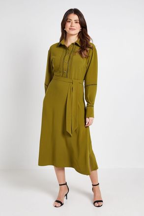 Wallis Womens Contrast Lace Trim Shirt Dress - Green - Size 14 UK