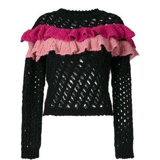 Moschino Boutique Moschino Ruffle Trim Black Alpaca & Wool Blend Jumper Size XXS