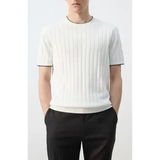Mango Rib Crewneck Shirt in Off White at Nordstrom, Size X-Large