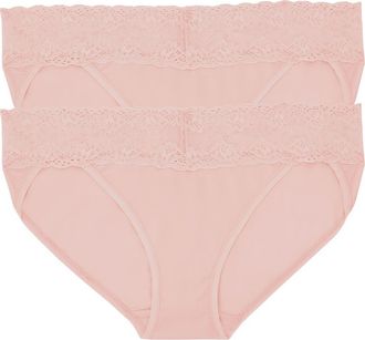 Natori Bliss Perfection Lace Trim One Size Bikini Brief 2-Pack in Cameo Rose at Nordstrom