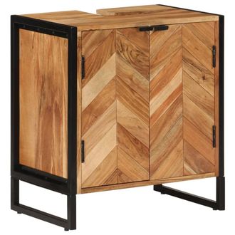 vidaXL Mueble De Ba&ntilde;o Madera Maciza De Acacia Y Hierro 55x35x60 Cm Vidaxl