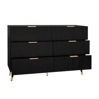 STILVORA Aparador Con 6 Cajones Y Patas De 15 Cm, Frontal Ondulado, Estilo Moderno, En Tablero De Part&iacute;culas, Negro, 120&times;40&times;77 Cm