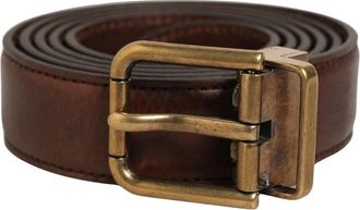 Dolce & Gabbana Leren riem met goudkleurige gesp - Heren - Riemen - Bruin - ONE Size - Leer - Accessoires