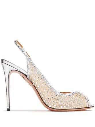 Aquazzura 105mm Crystal Lover sandals - women - Polyamide/Crystal/Calf Leather/Calf Leather - 42 - Neutrals
