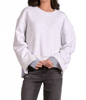 Elan Long Sleeve Mix Media Top In Heather Grey/blue Stripe