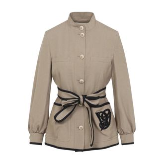 Valentino Caban Embroidered Logo VG Jacket - female - Valentino - Light Jackets - Brown - M - Jackets