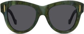 Loewe Anagram Round Sunglasses in Shiny Dark Green /Smoke at Nordstrom