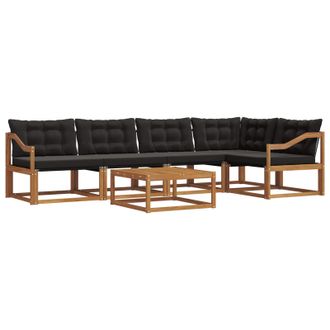 vidaXL Conjunto De Sof&aacute;s De Exterior Con Coj&iacute;n 6 Pcs Natural Y Negro Vidaxl